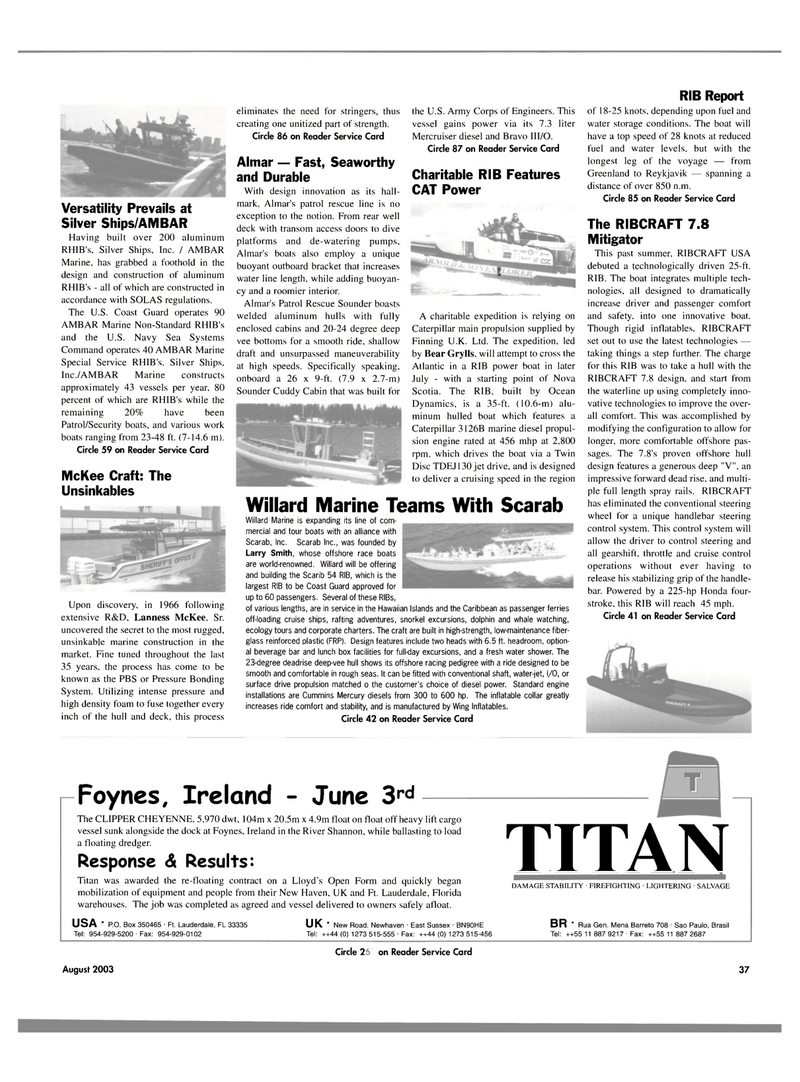Maritime Reporter Magazine, page 37,  Aug 2003