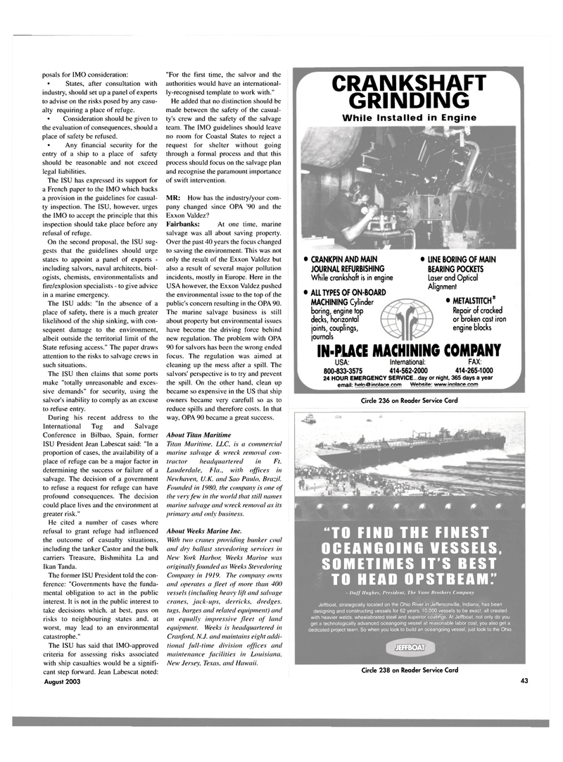 Maritime Reporter Magazine, page 43,  Aug 2003