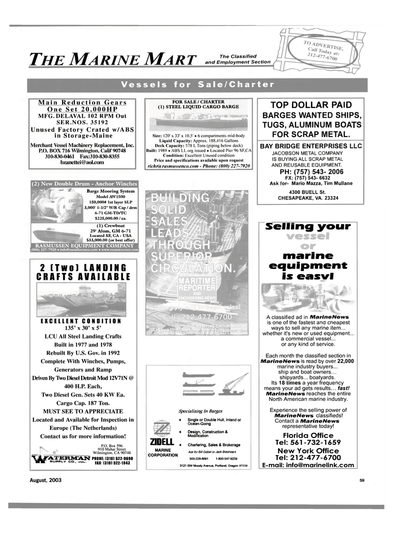 Maritime Reporter Magazine, page 59,  Aug 2003