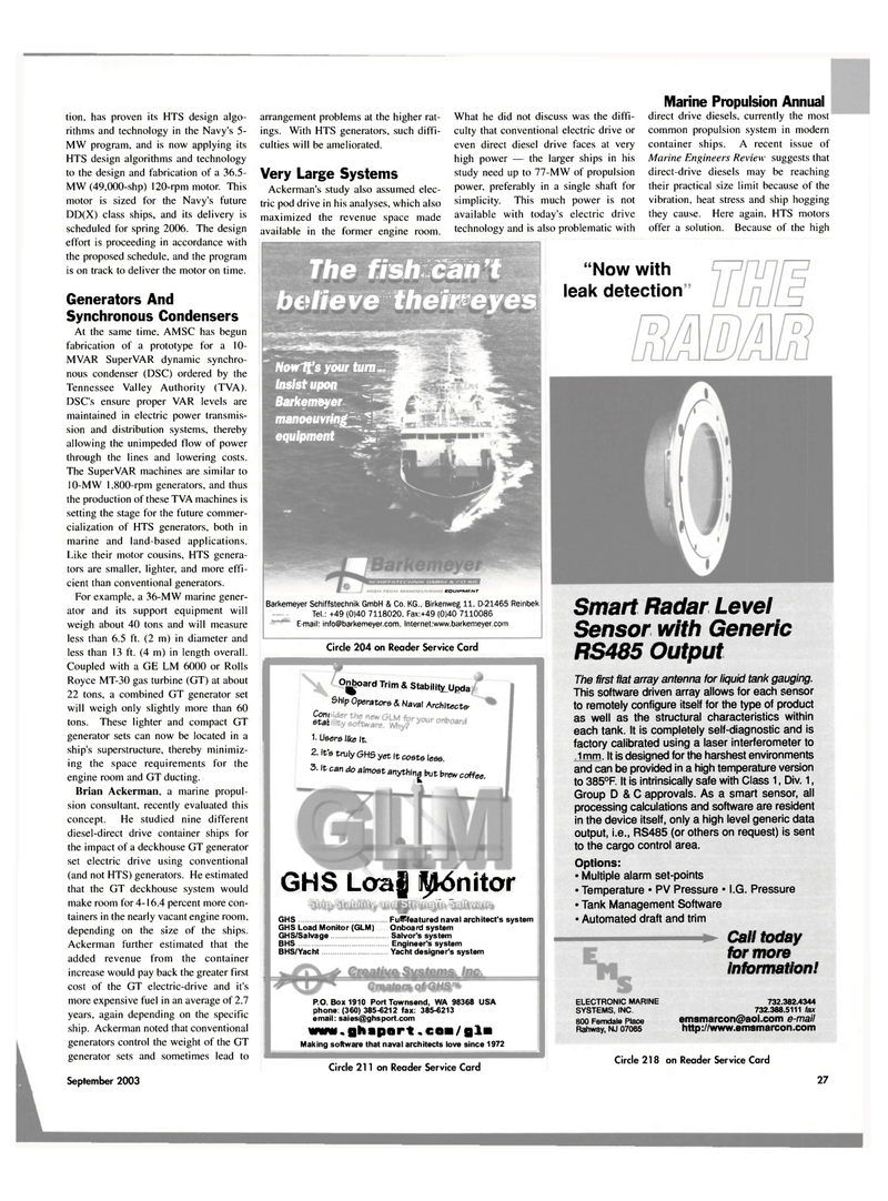 Maritime Reporter Magazine, page 27,  Sep 2003