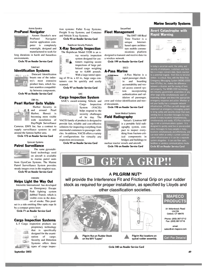 Maritime Reporter Magazine, page 49,  Sep 2003