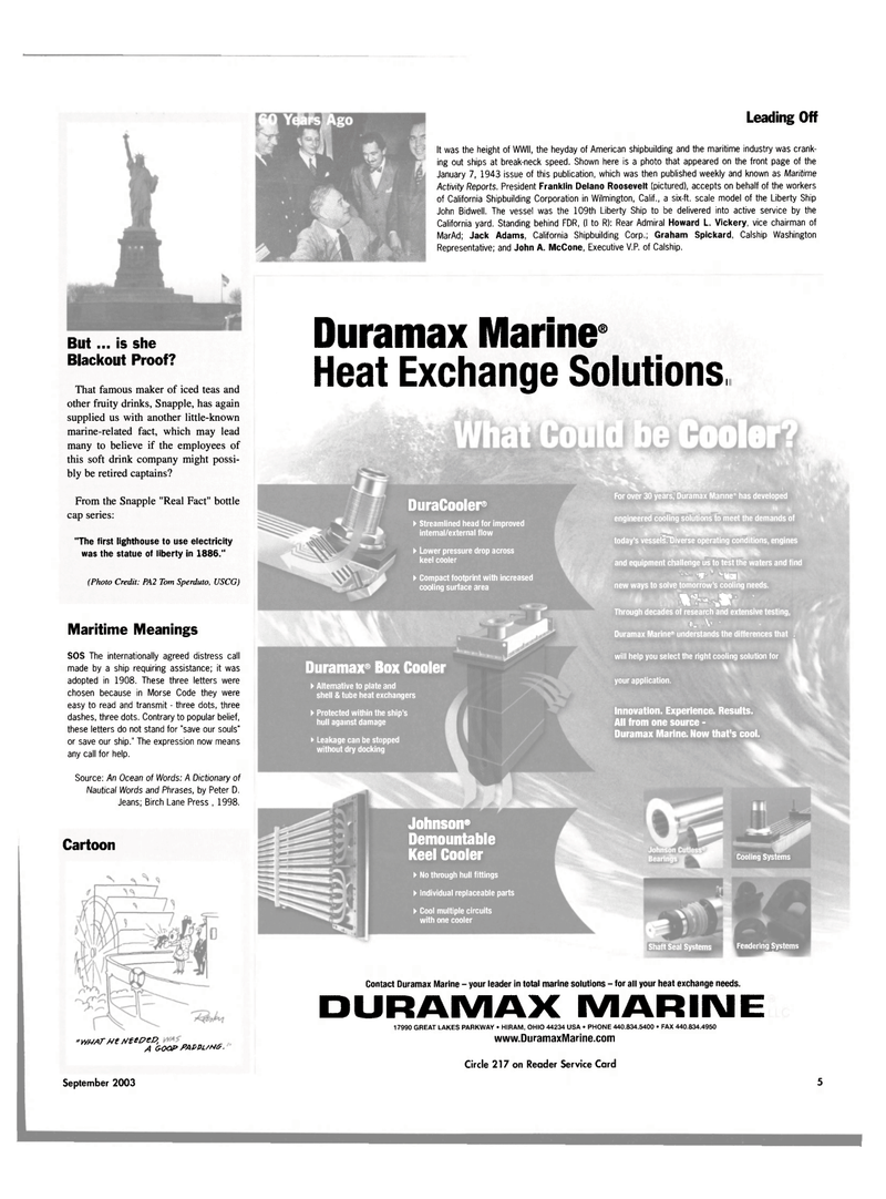 Maritime Reporter Magazine, page 5,  Sep 2003