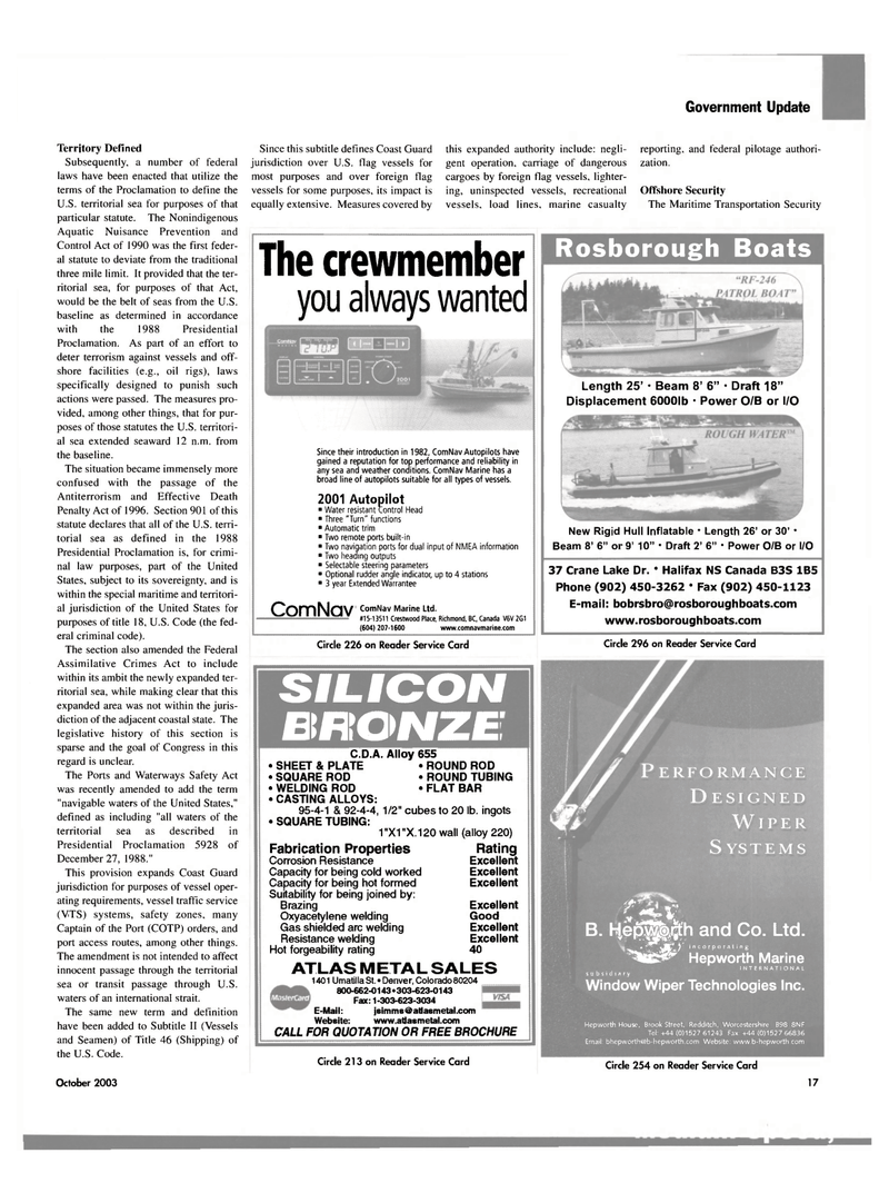Maritime Reporter Magazine, page 17,  Oct 2003