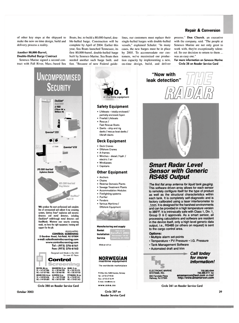 Maritime Reporter Magazine, page 31,  Oct 2003