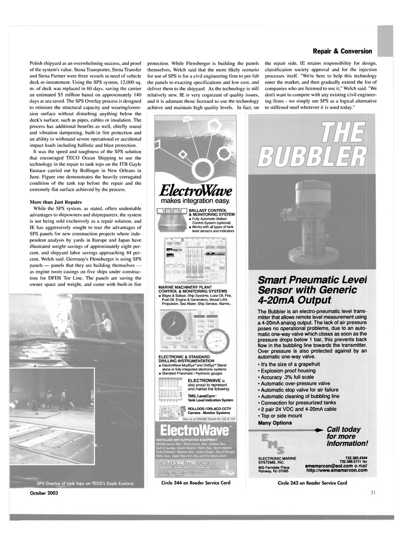 Maritime Reporter Magazine, page 33,  Oct 2003
