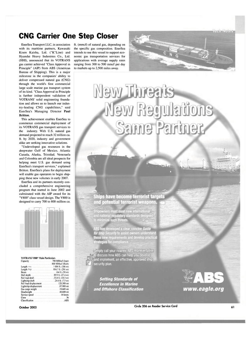 Maritime Reporter Magazine, page 63,  Oct 2003