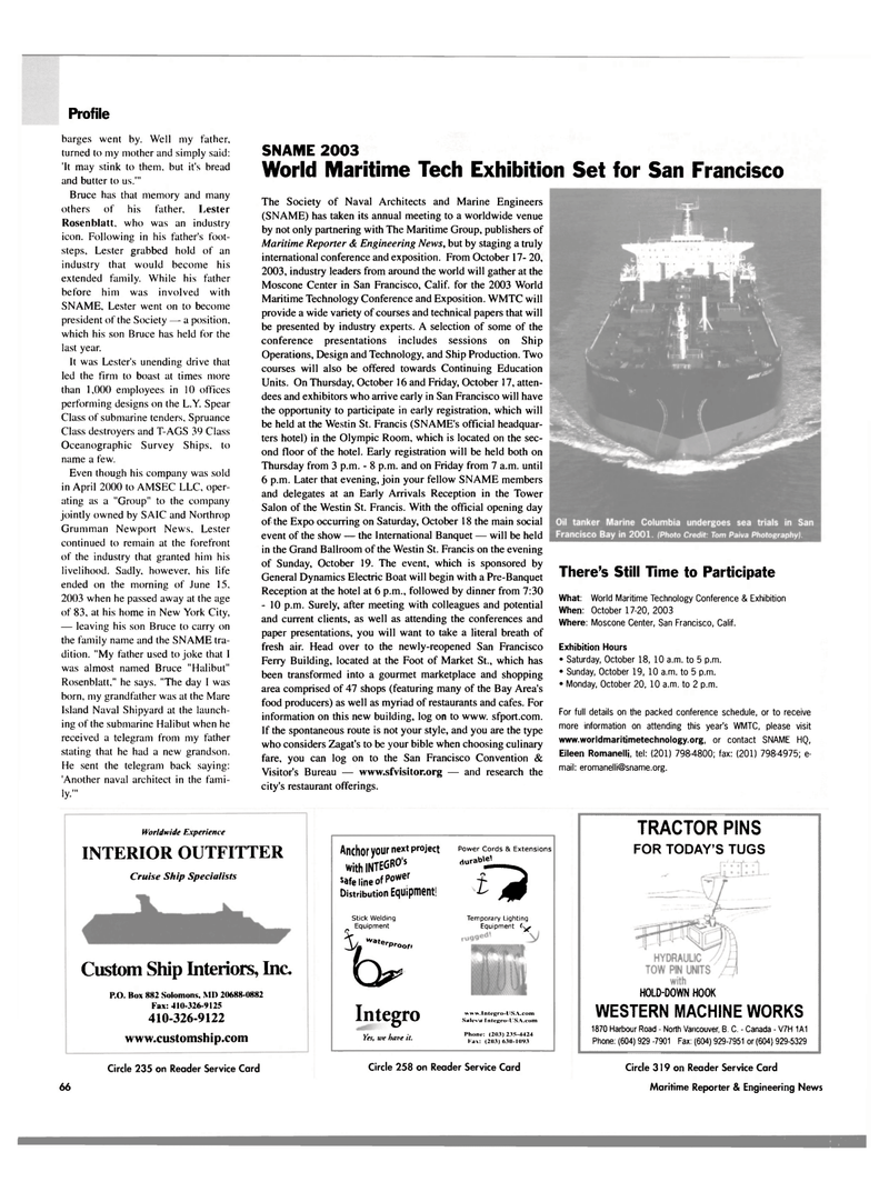 Maritime Reporter Magazine, page 68,  Oct 2003