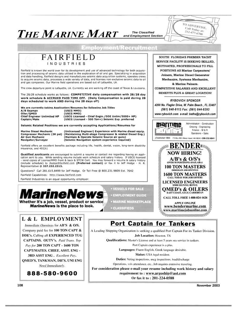 Maritime Reporter Magazine, page 111,  Nov 2003