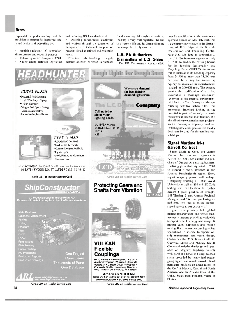 Maritime Reporter Magazine, page 16,  Nov 2003