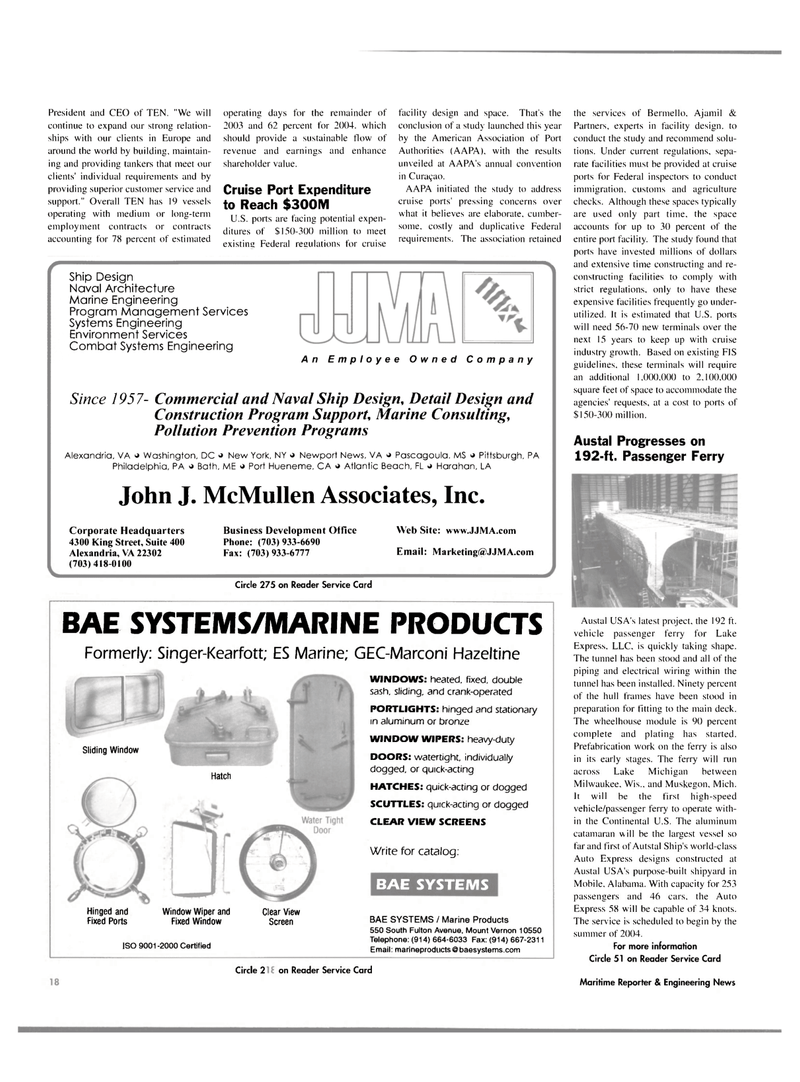 Maritime Reporter Magazine, page 18,  Nov 2003