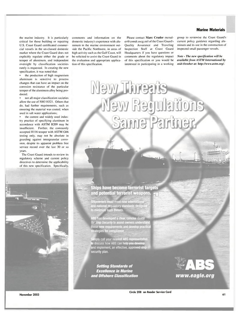 Maritime Reporter Magazine, page 64,  Nov 2003