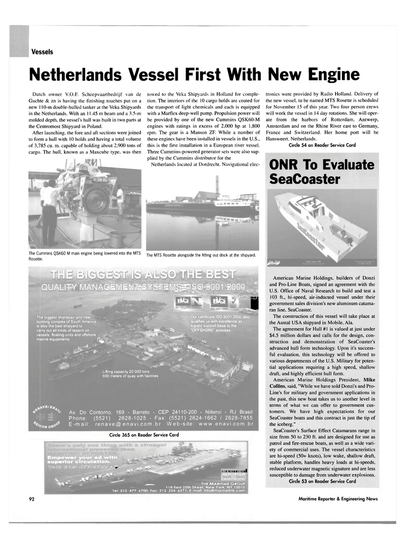 Maritime Reporter Magazine, page 95,  Nov 2003
