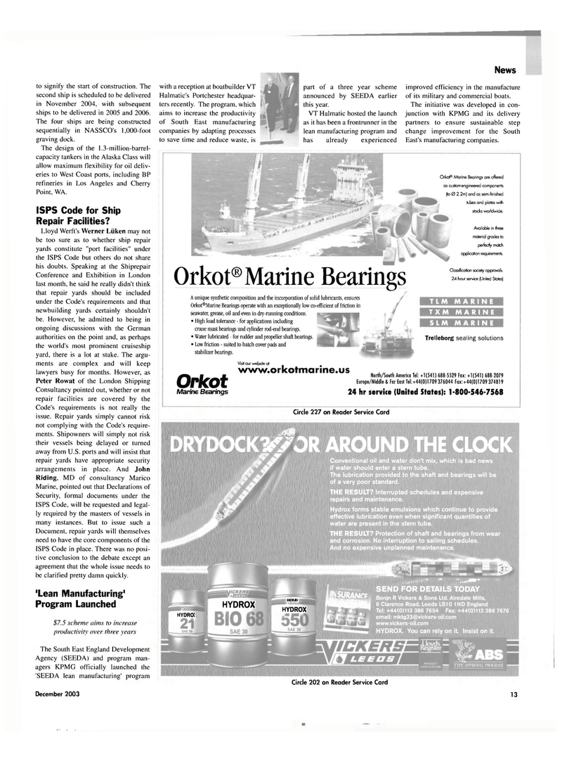 Maritime Reporter Magazine, page 13,  Dec 2003