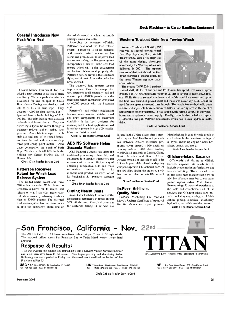 Maritime Reporter Magazine, page 37,  Dec 2003