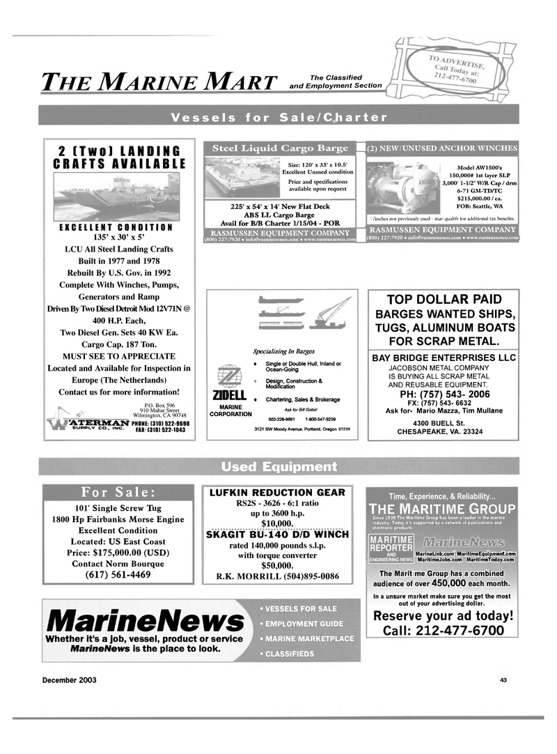 Maritime Reporter Magazine, page 45,  Dec 2003