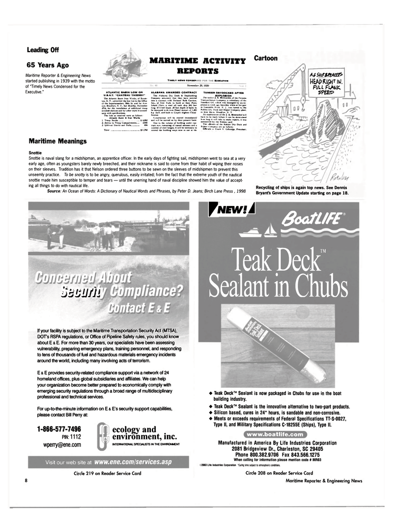 Maritime Reporter Magazine, page 8,  Jan 2004