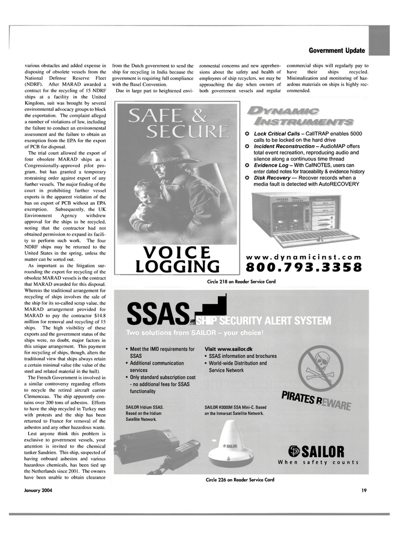 Maritime Reporter Magazine, page 19,  Jan 2004