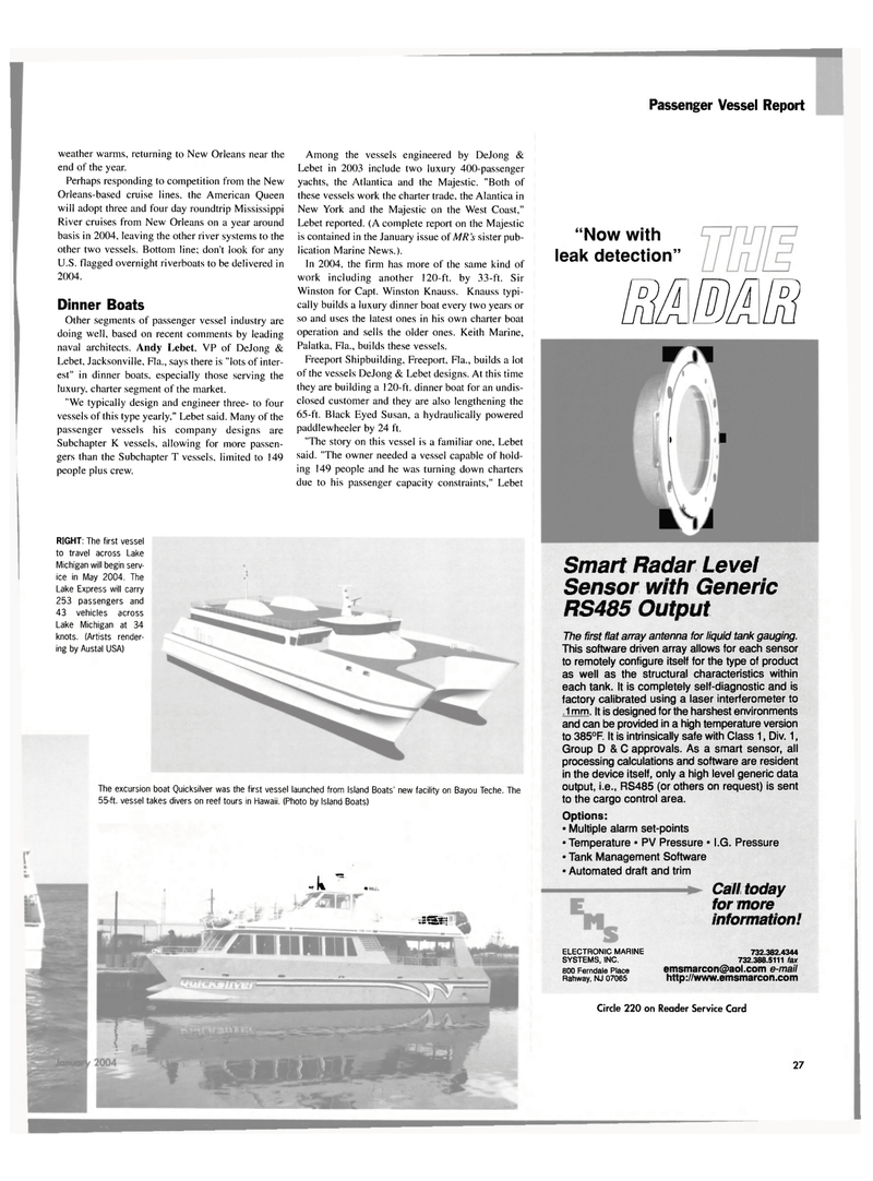 Maritime Reporter Magazine, page 27,  Jan 2004