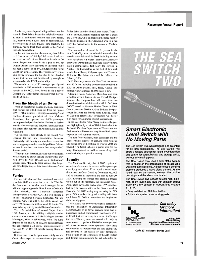 Maritime Reporter Magazine, page 29,  Jan 2004