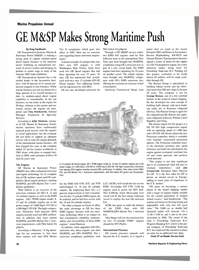 Maritime Reporter Magazine, page 38,  Jan 2004