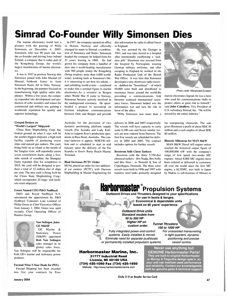 Maritime Reporter Magazine, page 47,  Jan 2004