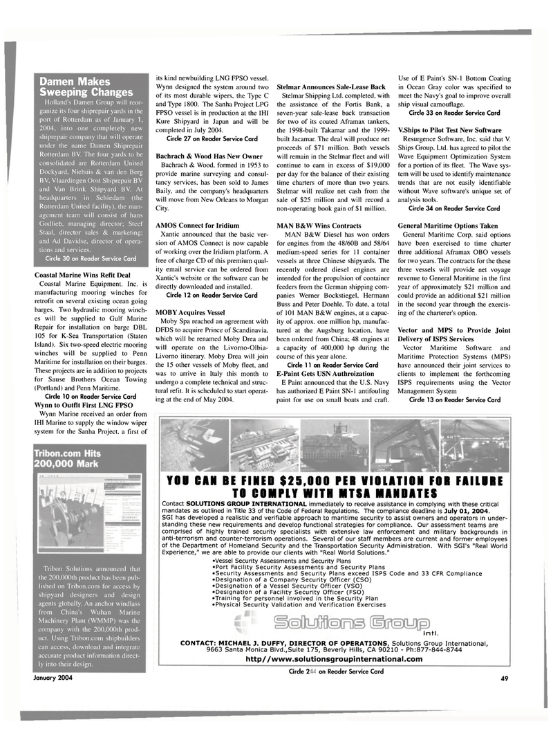 Maritime Reporter Magazine, page 49,  Jan 2004