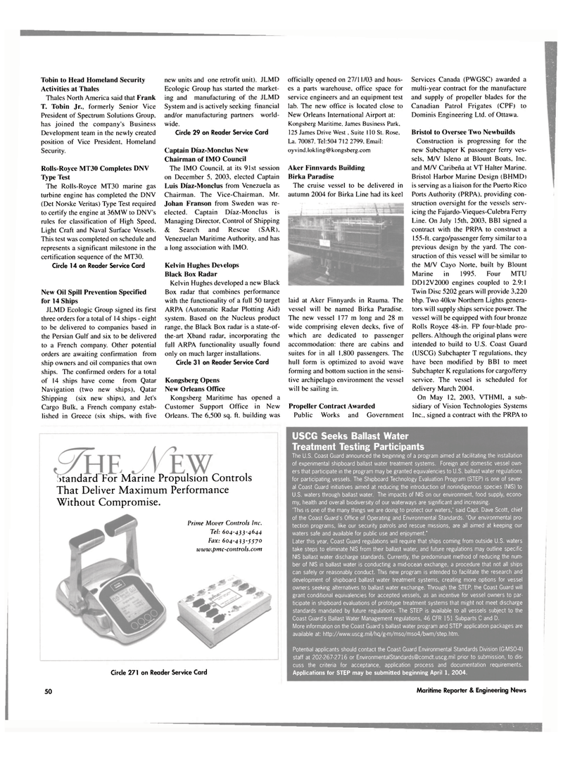 Maritime Reporter Magazine, page 50,  Jan 2004