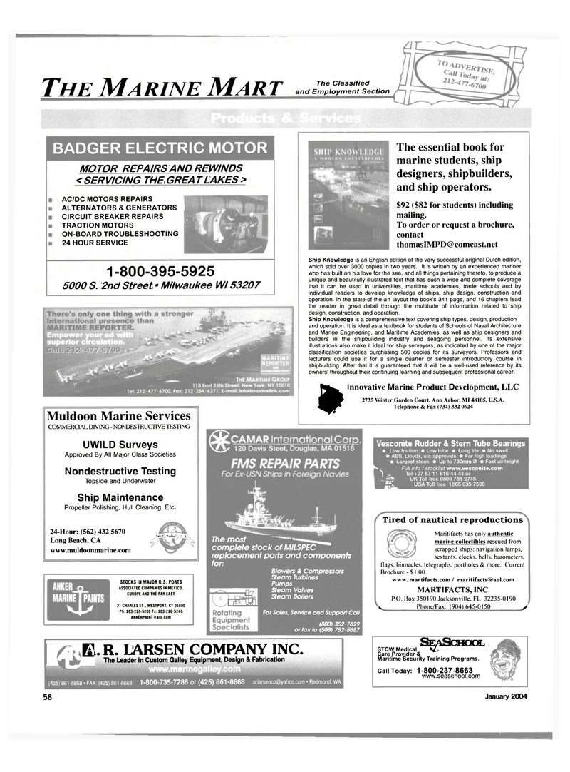 Maritime Reporter Magazine, page 58,  Jan 2004