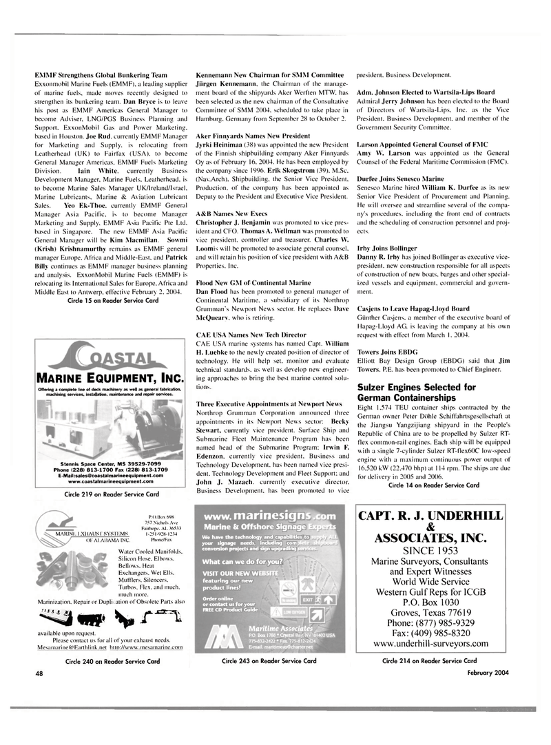 Maritime Reporter Magazine, page 53,  Feb 2004