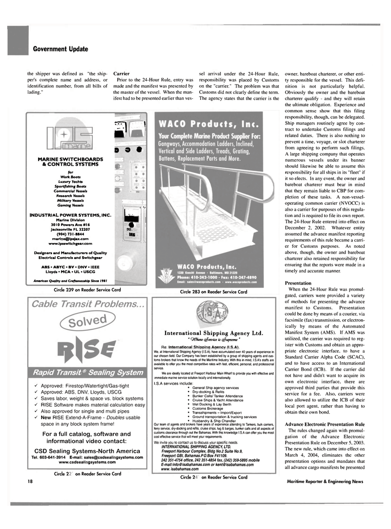 Maritime Reporter Magazine, page 18,  Apr 2004