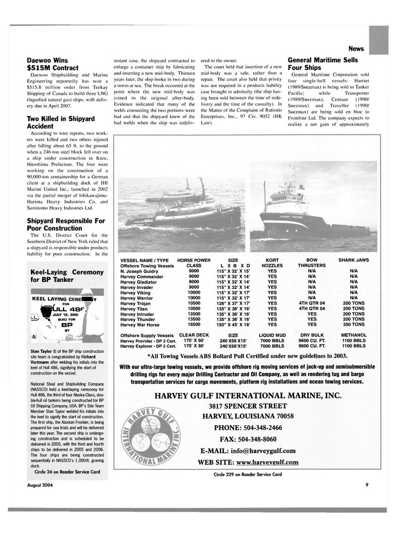 Maritime Reporter Magazine, page 9,  Aug 2004