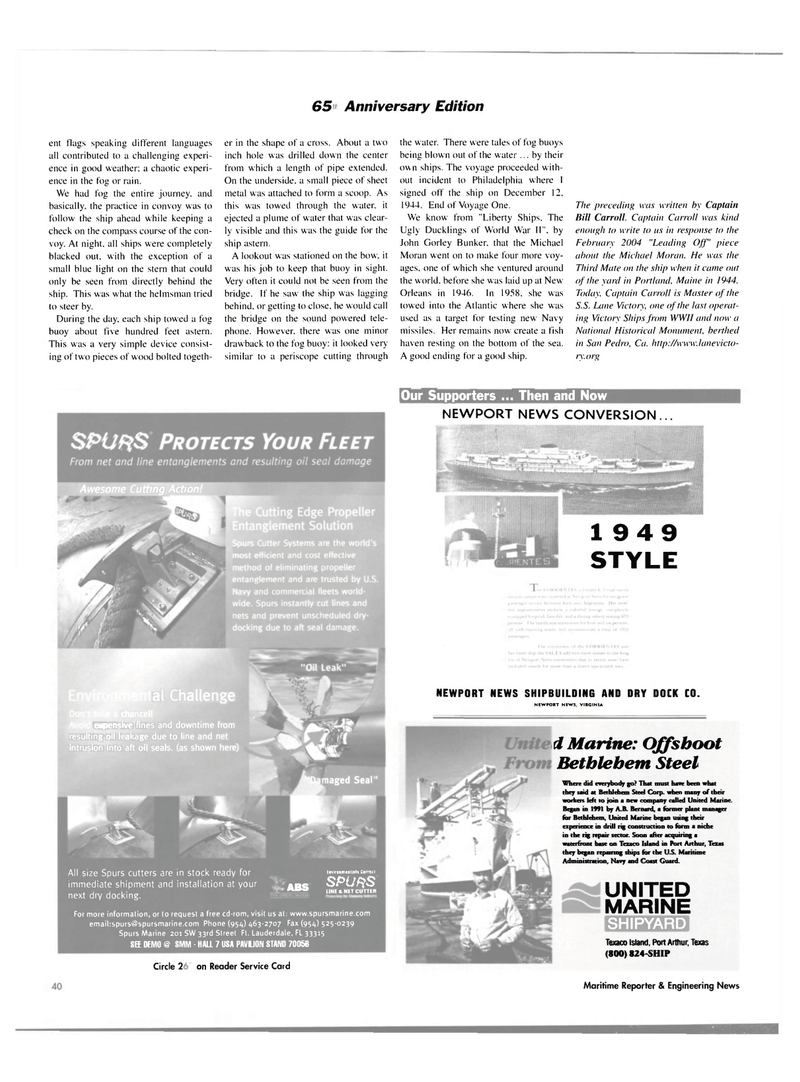 Maritime Reporter Magazine, page 38,  Aug 2004