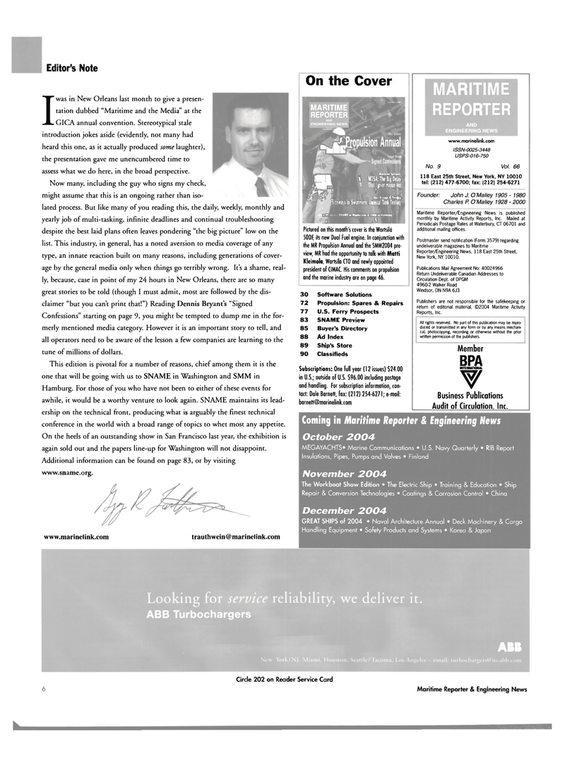 Maritime Reporter Magazine, page 6,  Sep 2004