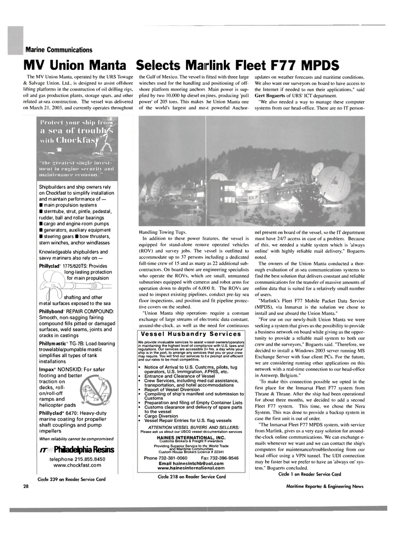 Maritime Reporter Magazine, page 28,  Oct 2004