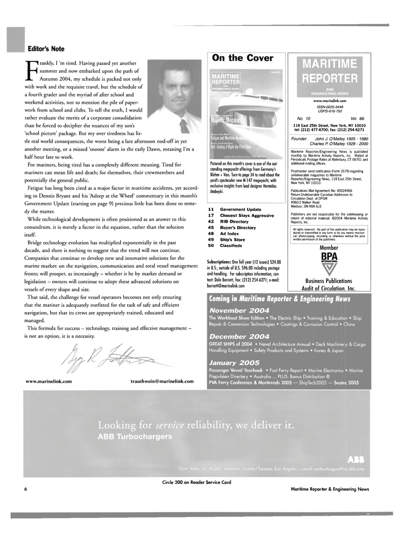 Maritime Reporter Magazine, page 6,  Oct 2004