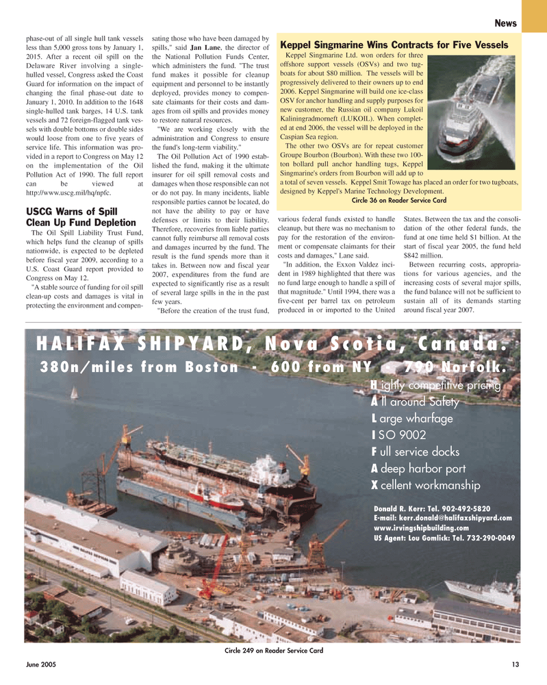 Maritime Reporter Magazine, page 13,  Jun 2005