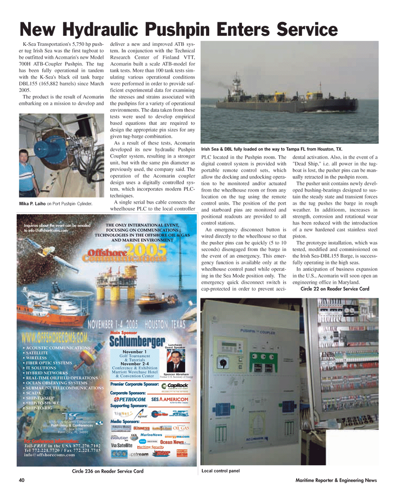 Maritime Reporter Magazine, page 40,  Aug 2005