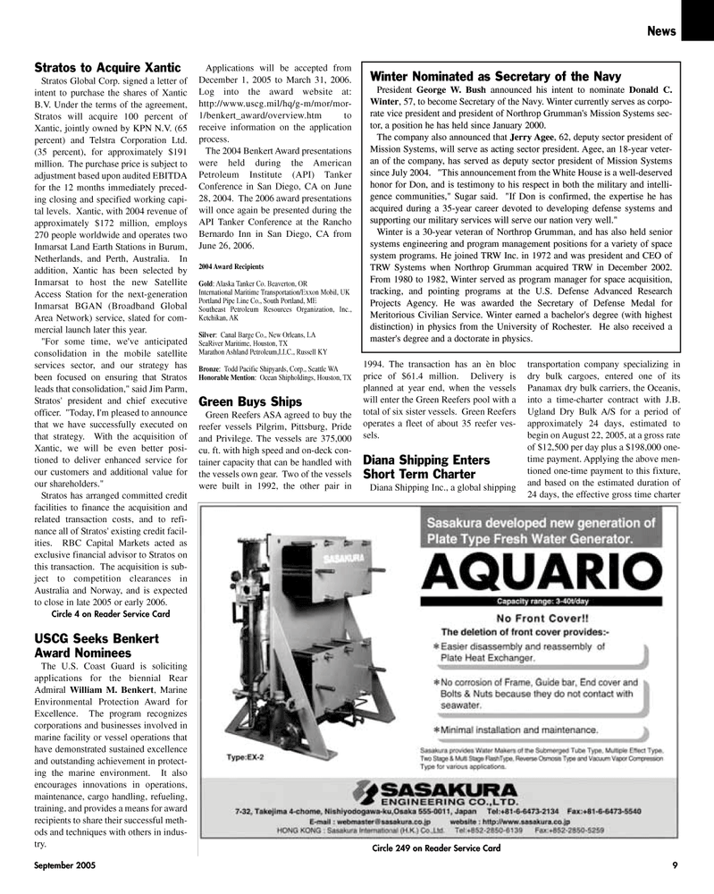 Maritime Reporter Magazine, page 9,  Sep 2005