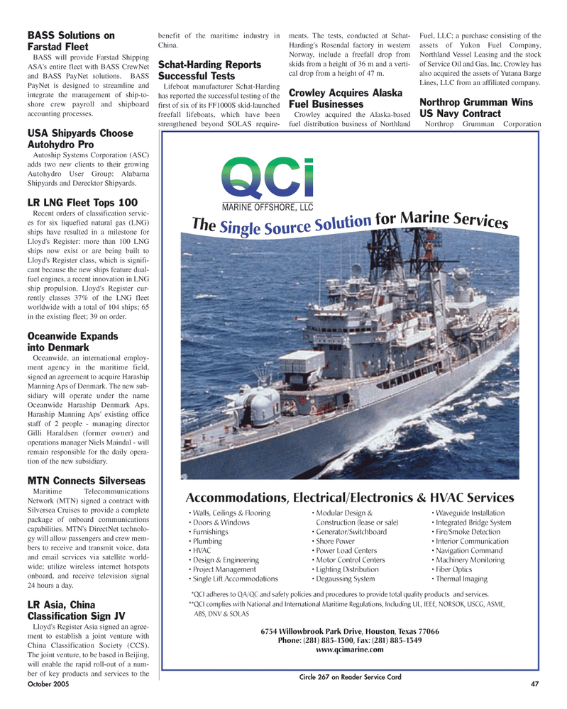 Maritime Reporter Magazine, page 47,  Oct 2005