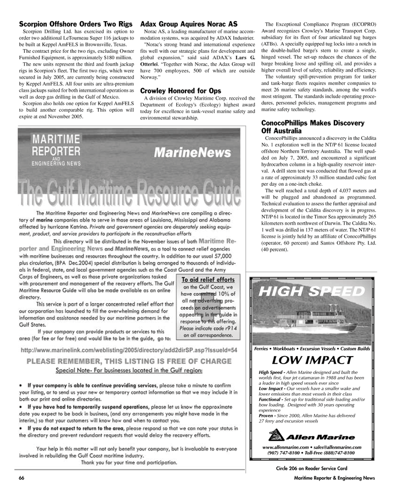 Maritime Reporter Magazine, page 66,  Oct 2005