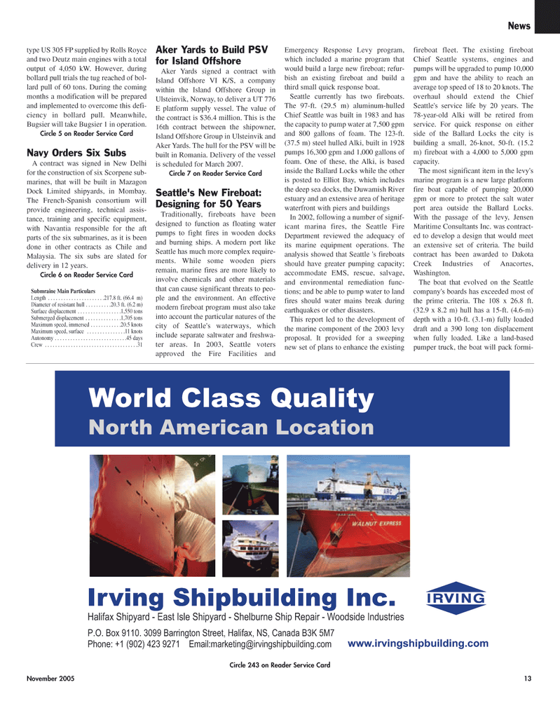 Maritime Reporter Magazine, page 13,  Nov 2005