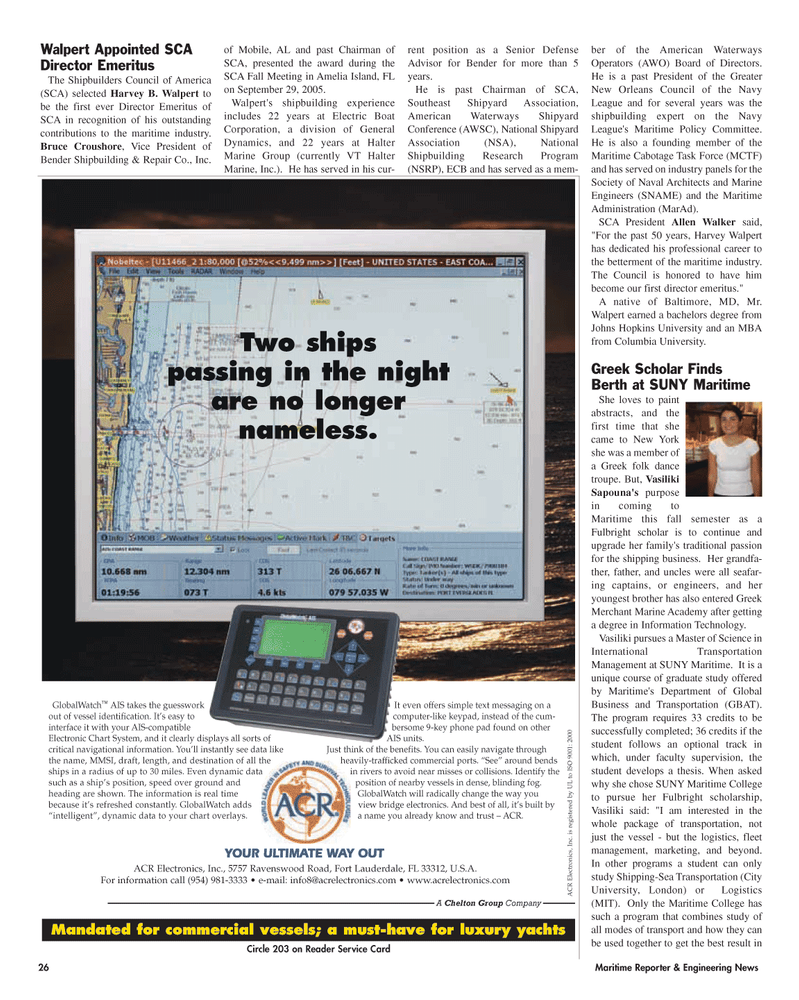 Maritime Reporter Magazine, page 26,  Nov 2005