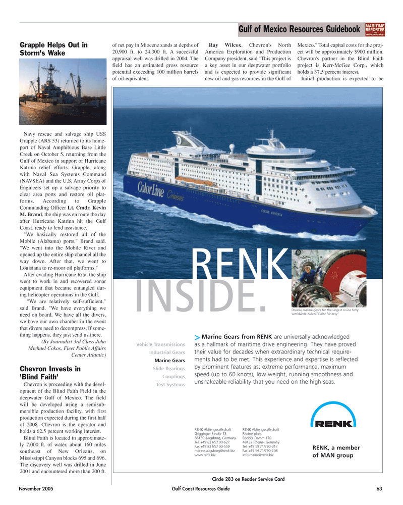 Maritime Reporter Magazine, page 63,  Nov 2005