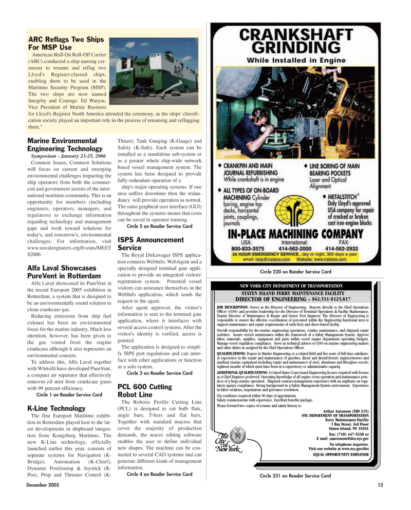 Maritime Reporter Magazine, page 13,  Dec 2005