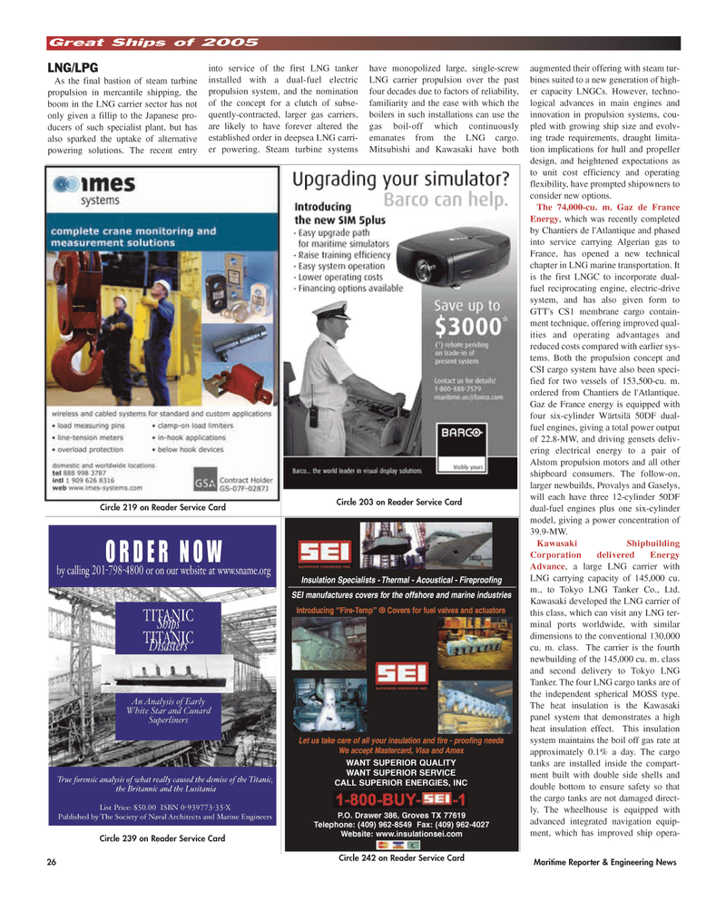 Maritime Reporter Magazine, page 26,  Dec 2005