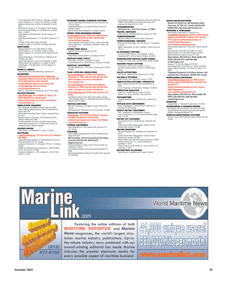 Maritime Reporter Magazine, page 39,  Dec 2005