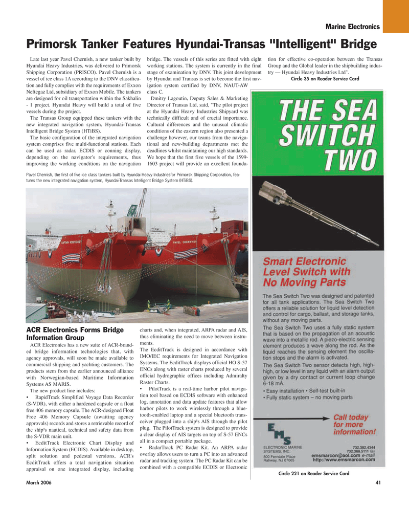 Maritime Reporter Magazine, page 41,  Mar 2006