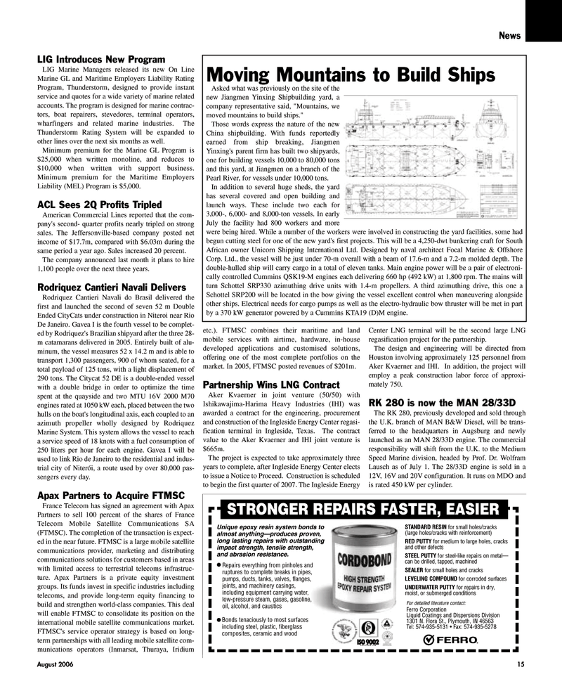Maritime Reporter Magazine, page 15,  Aug 2006