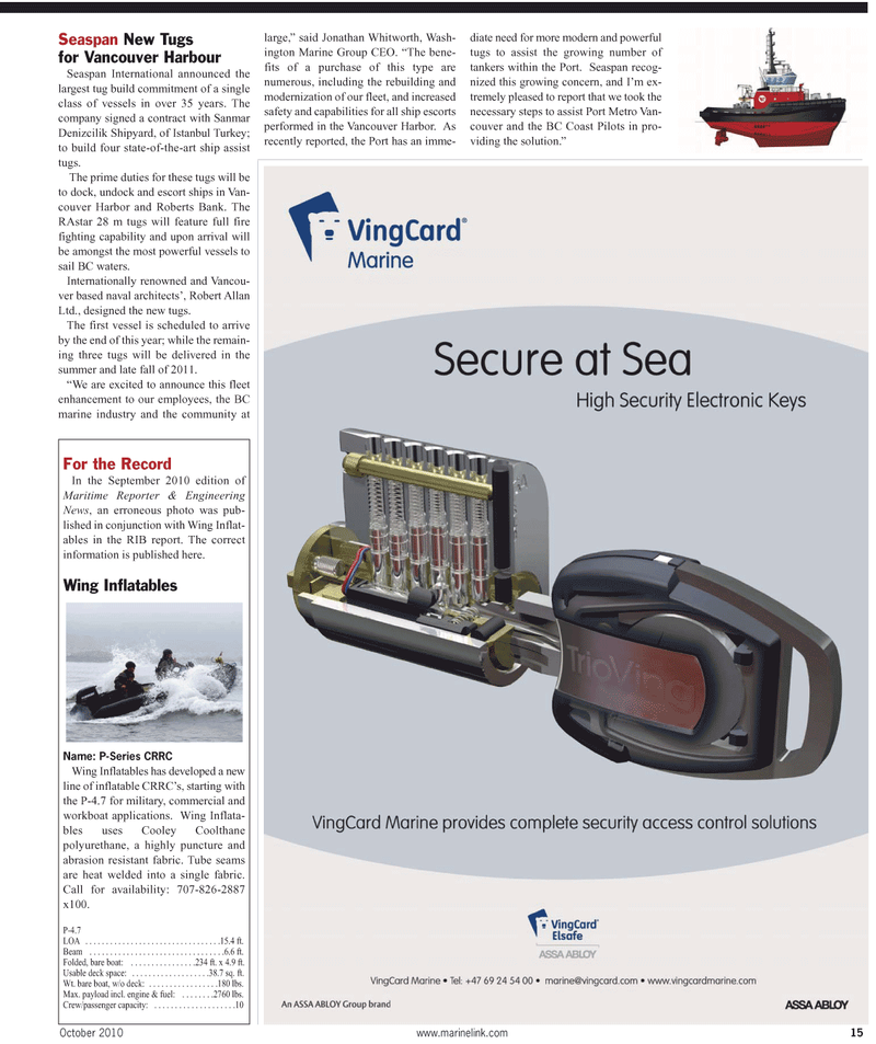 Maritime Reporter Magazine, page 15,  Feb 2, 2010