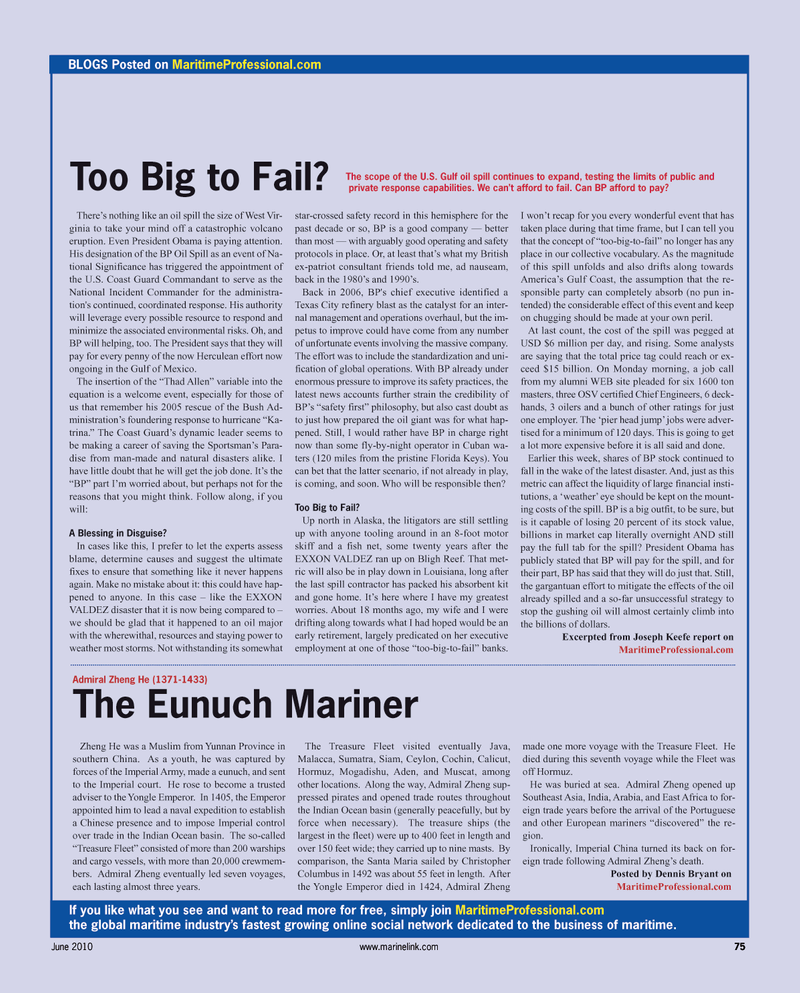 Maritime Reporter Magazine, page 75,  Jun 2, 2010